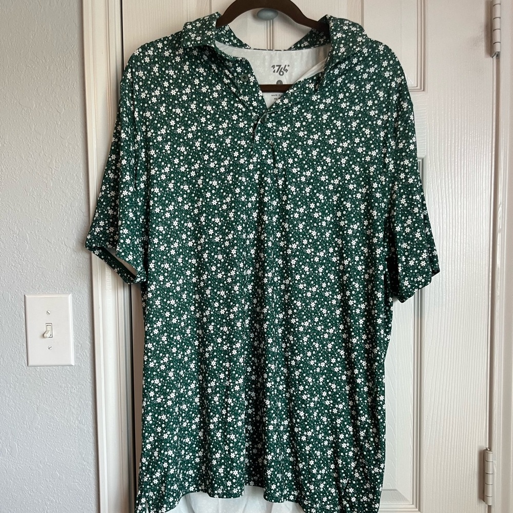 1764 Green Floral Polo Golf Shirt